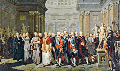Bénigne Gagneraux, Gustav III:s möte med påven i Vatikanmuseet.